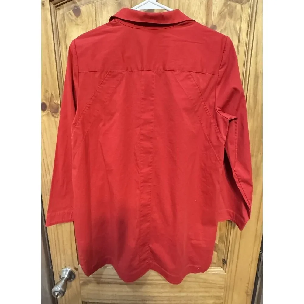 Lafayette 148 NY Red Pleated Front 3/4 Sleeve Button Down‎ Shirt Size S - Picture 2 of 3